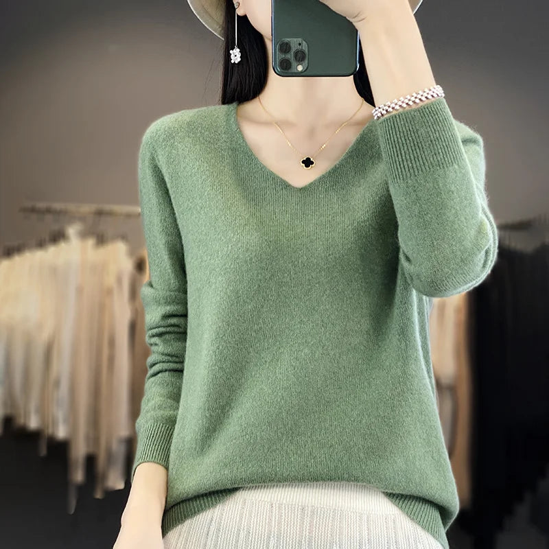 Cozy Australian Merino Wool V-Neck Sweater