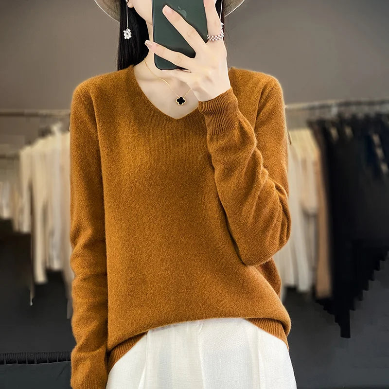 Cozy Australian Merino Wool V-Neck Sweater