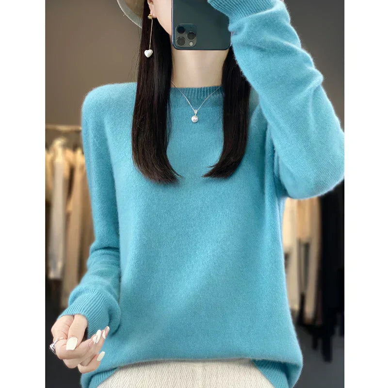 Premium Women's Pure Wool Crew Neck Sweater
