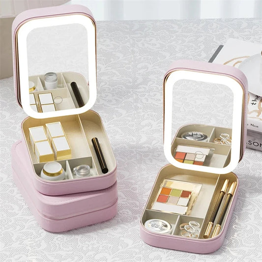 Portable Travel Makeup Case with LED Light - Lusomart