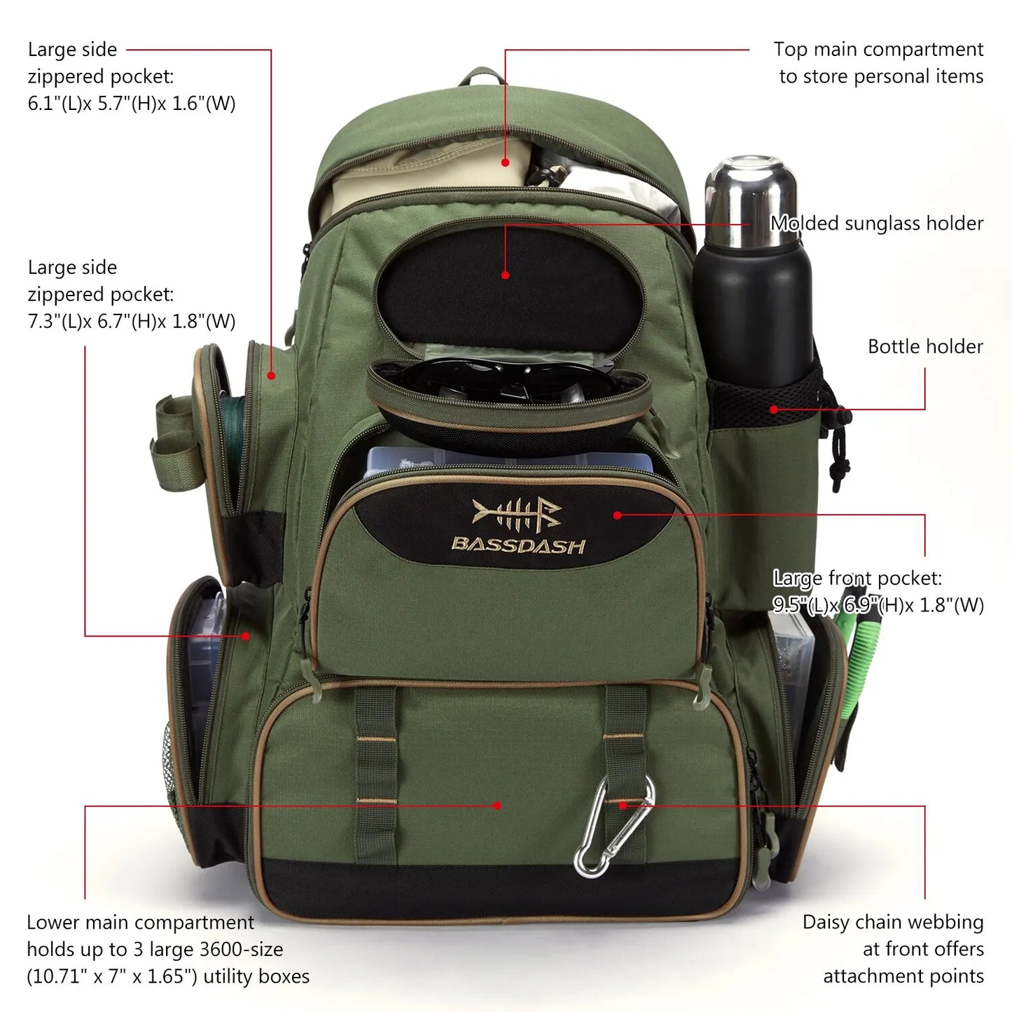 Waterproof Fishing Gear Backpack with Rod Holder