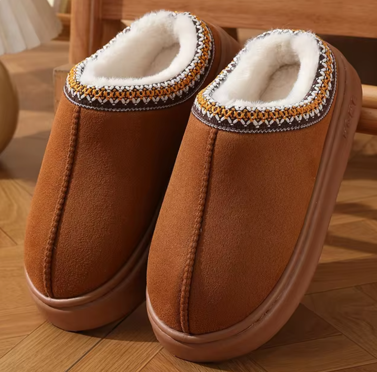 Cozy Fleece-Lined Sheepskin Slippers for Home Wear - Lusomart