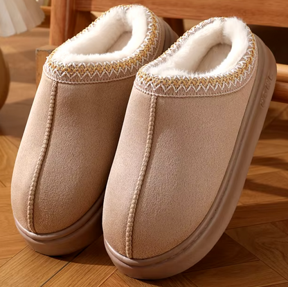 Cozy Fleece-Lined Sheepskin Slippers for Home Wear