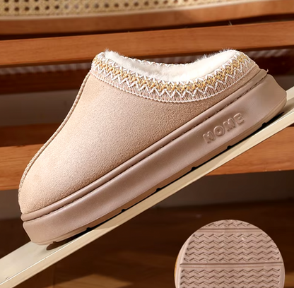 Cozy Fleece-Lined Sheepskin Slippers for Home Wear