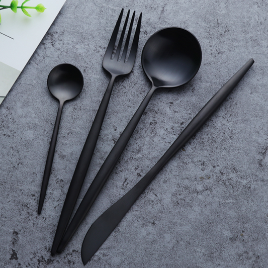 Luxury Black Stainless Steel Dinner Cutlery Set - Lusomart