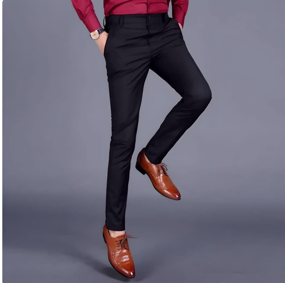 Comfortable Fit Men's Slim Trousers With Elastic Waistband