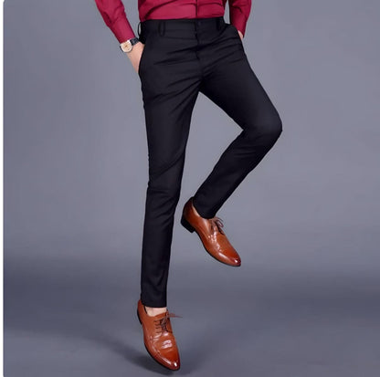 Comfortable Fit Men's Slim Trousers With Elastic Waistband