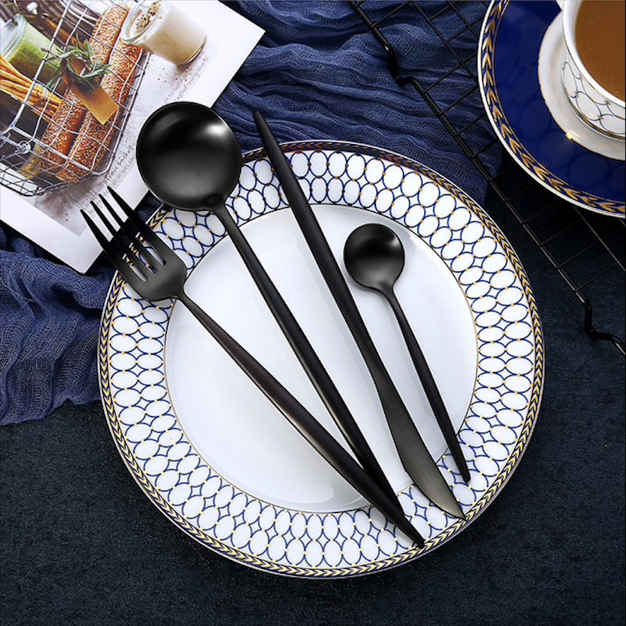 Luxury Black Stainless Steel Dinner Cutlery Set