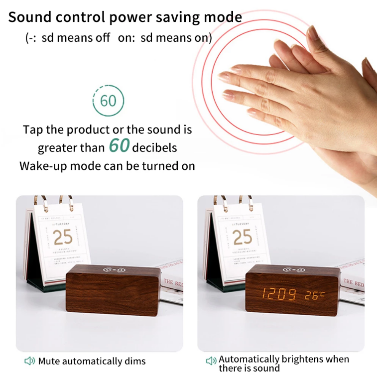 Smart LED Digital Clock With Wireless Charging And Temperature Display