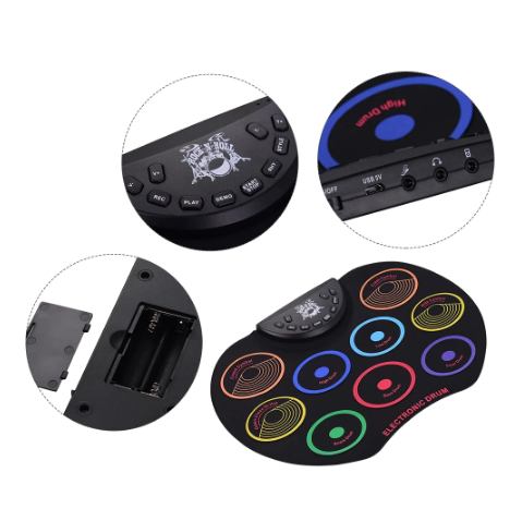 Compact 9-Pad Electronic Drum Set USB Powered - Lusomart