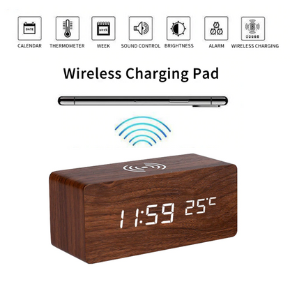Smart LED Digital Clock With Wireless Charging And Temperature Display