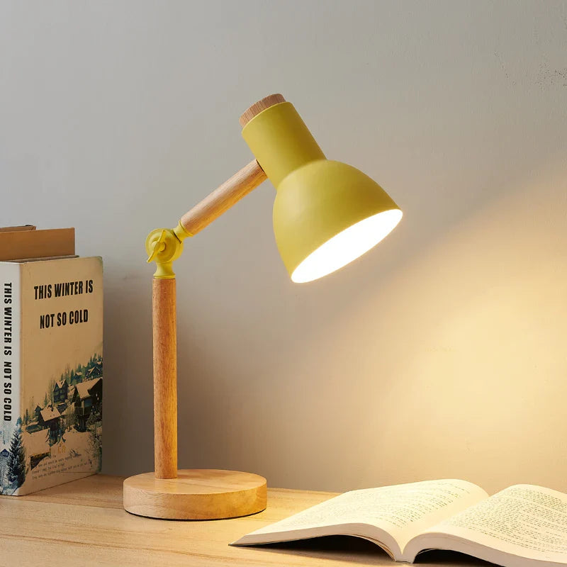 Rustic Wood Office Desk Lamp | Adjustable Contemporary Light
