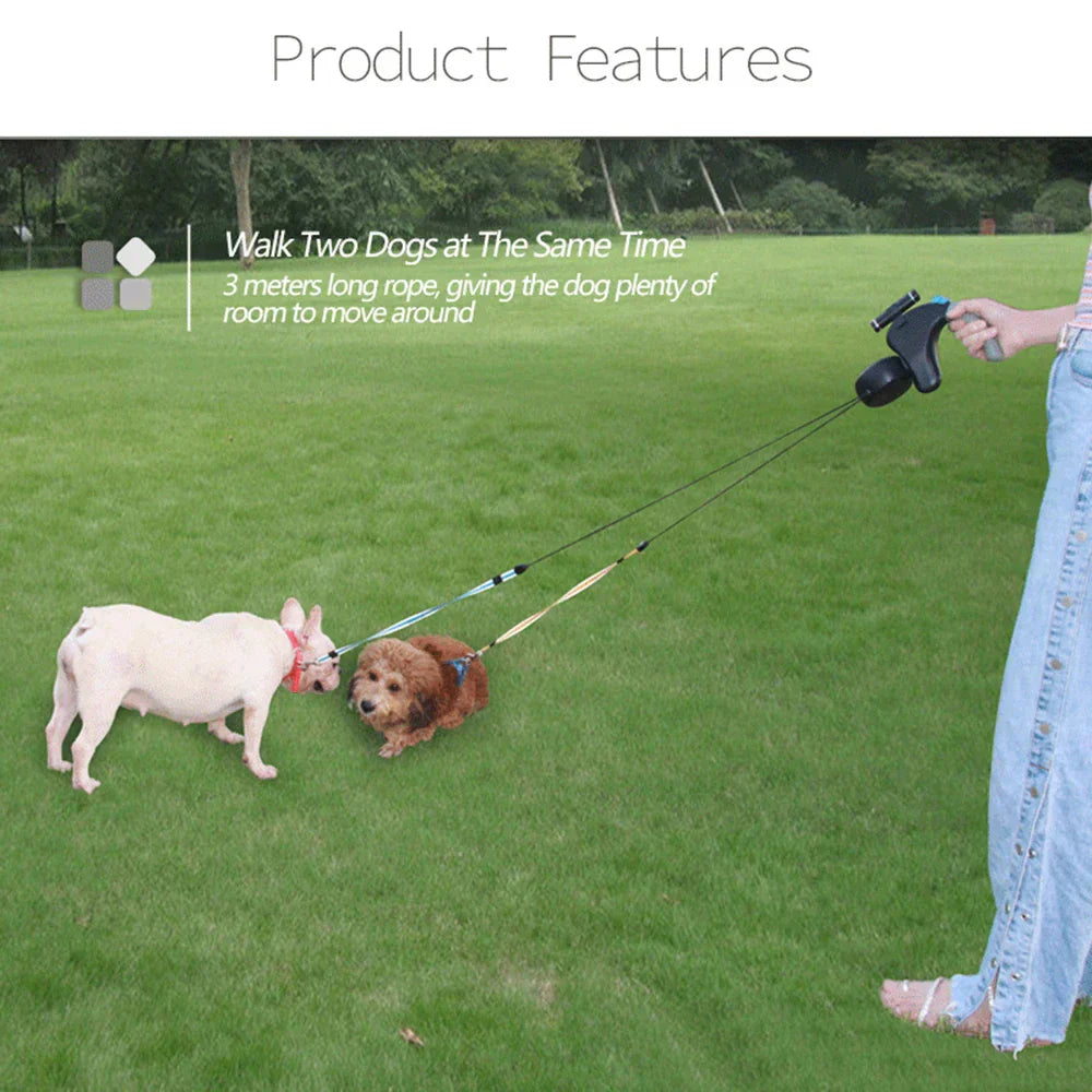 Dual Dog Retractable Walking Leash 360° Spin