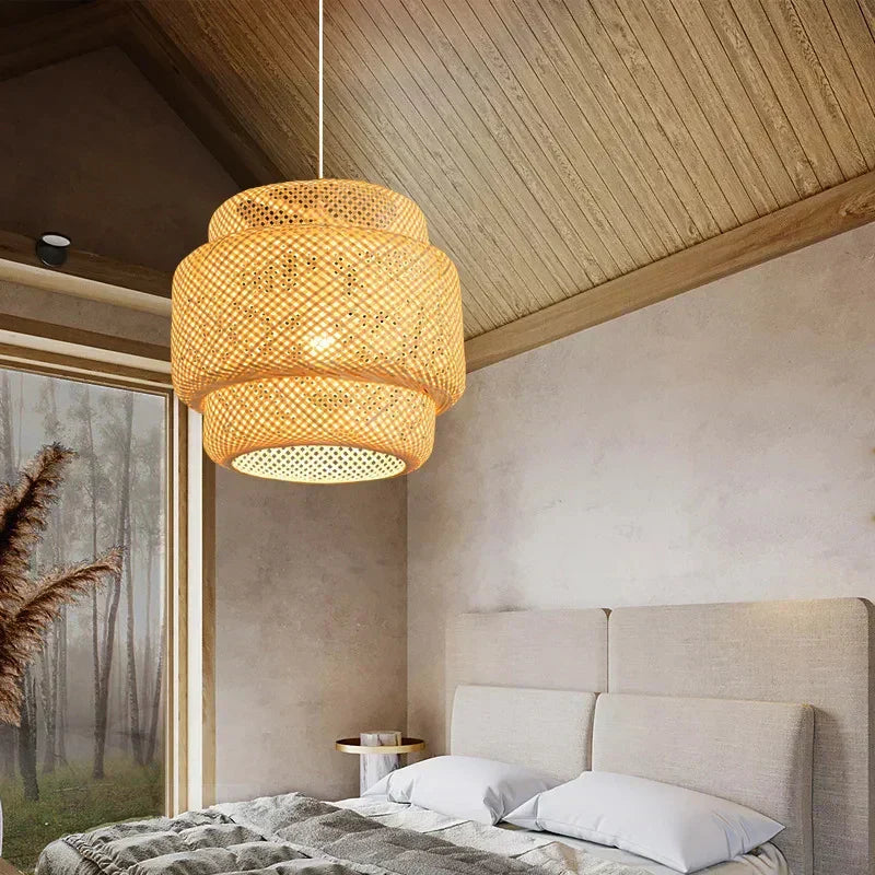 Natural Bamboo Hanging Lamp Handmade Asian Style - Lusomart
