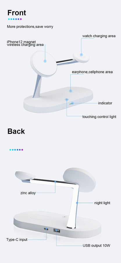Compact 5-in-1 Phone Charging Dock with LED Nightlight