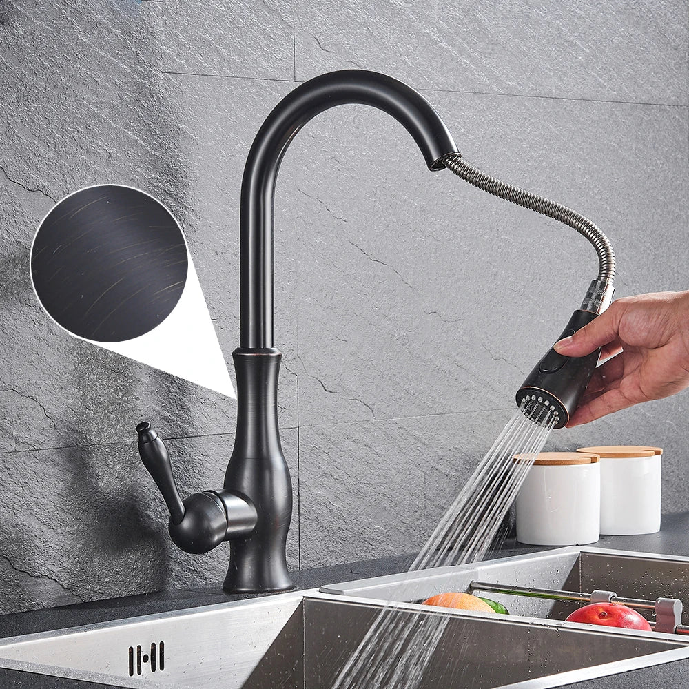 Luxury Brushed Gold Kitchen Faucet With Spray Nozzle