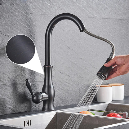 Luxury Brushed Gold Kitchen Faucet With Spray Nozzle