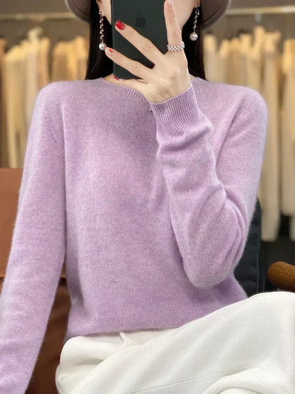 Cozy Women's Merino Wool Crew Neck Winter Sweater