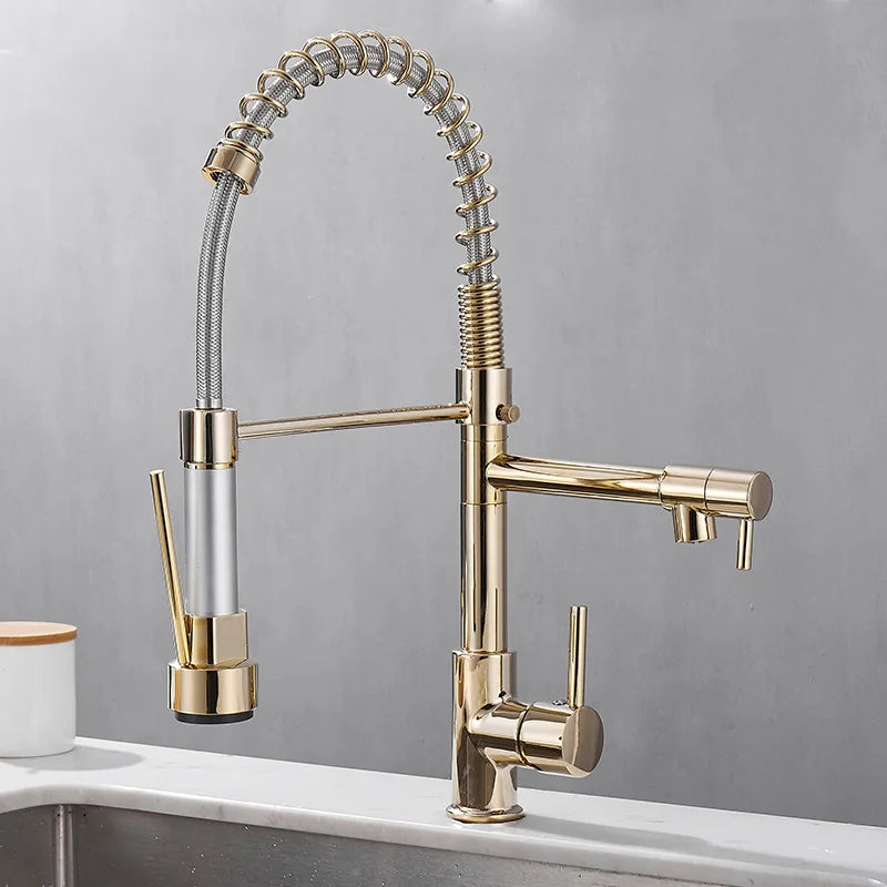 Luxury 2 Handle Kitchen Faucet In Black And Gold - Lusomart