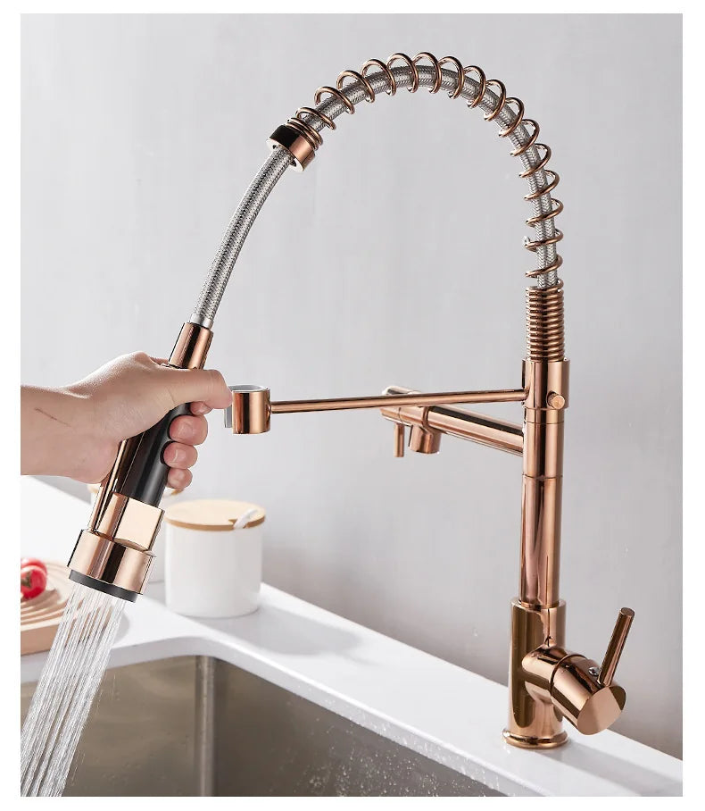 Dual Handle Kitchen Faucet In Black And Gold Finish
