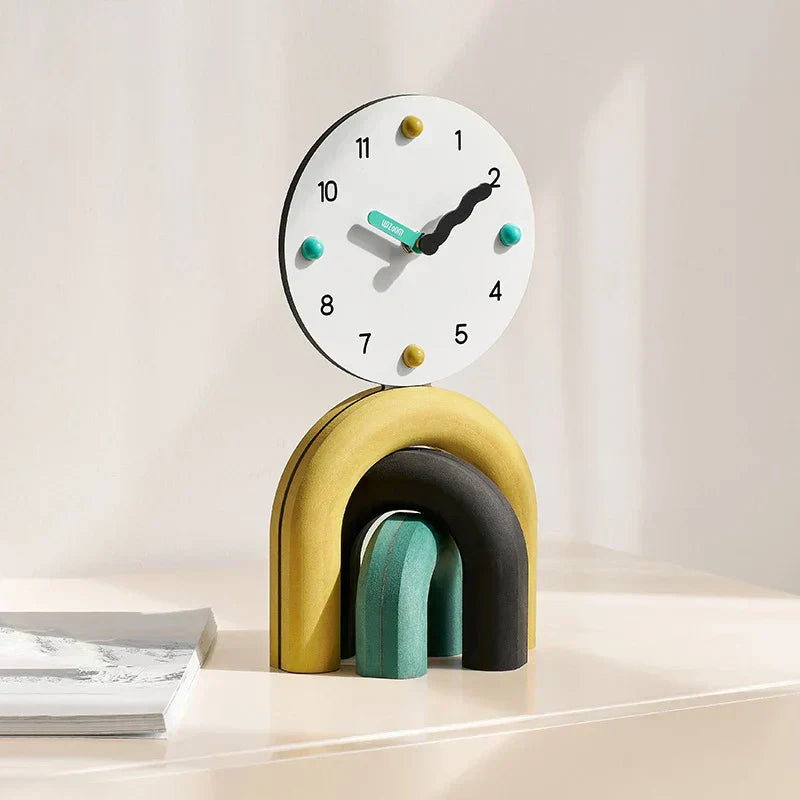 Modern Minimalist Arc Table Clock Two Tone Finish