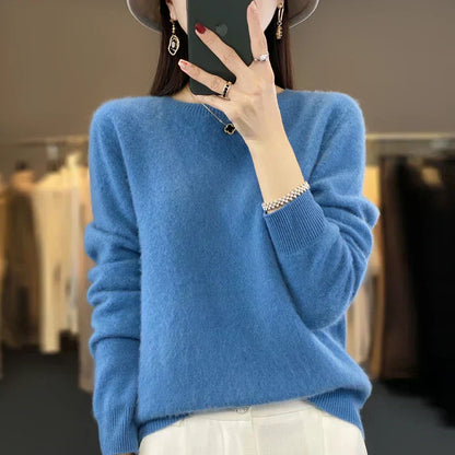 Cozy Women's Merino Wool Crew Neck Winter Sweater