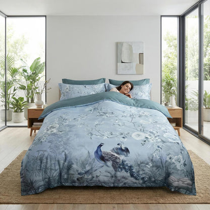 Calm Blue Floral Pattern Bedding Set