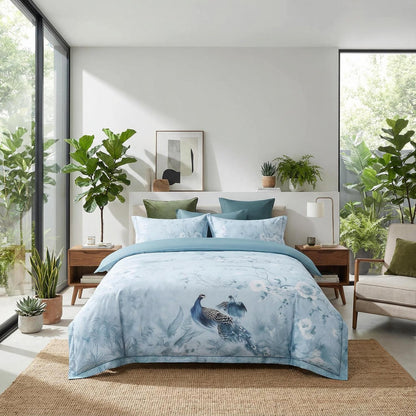 Calm Blue Floral Pattern Bedding Set