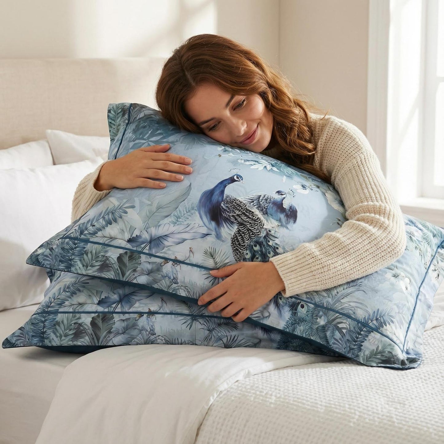 Calm Blue Floral Pattern Bedding Set