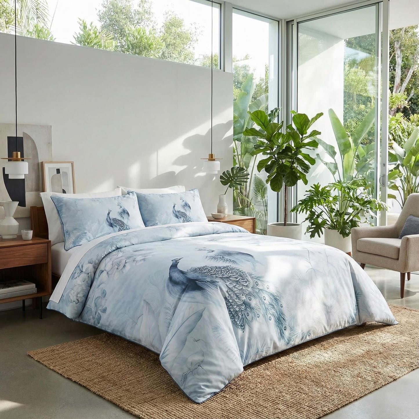 Calm Blue Floral Pattern Bedding Set