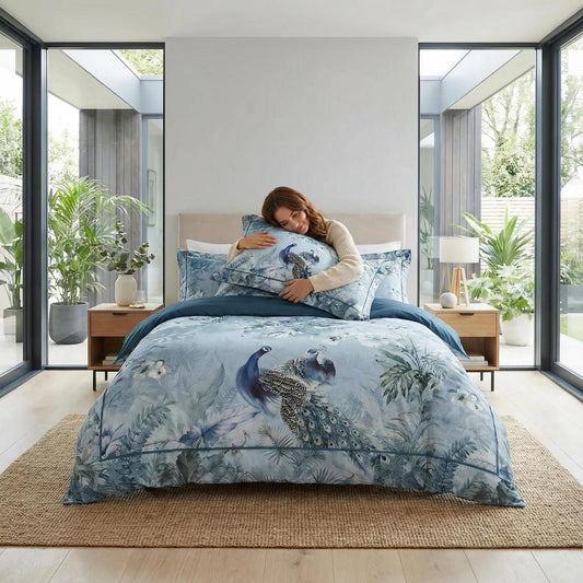 Calm Blue Floral Pattern Bedding Set - Lusomart