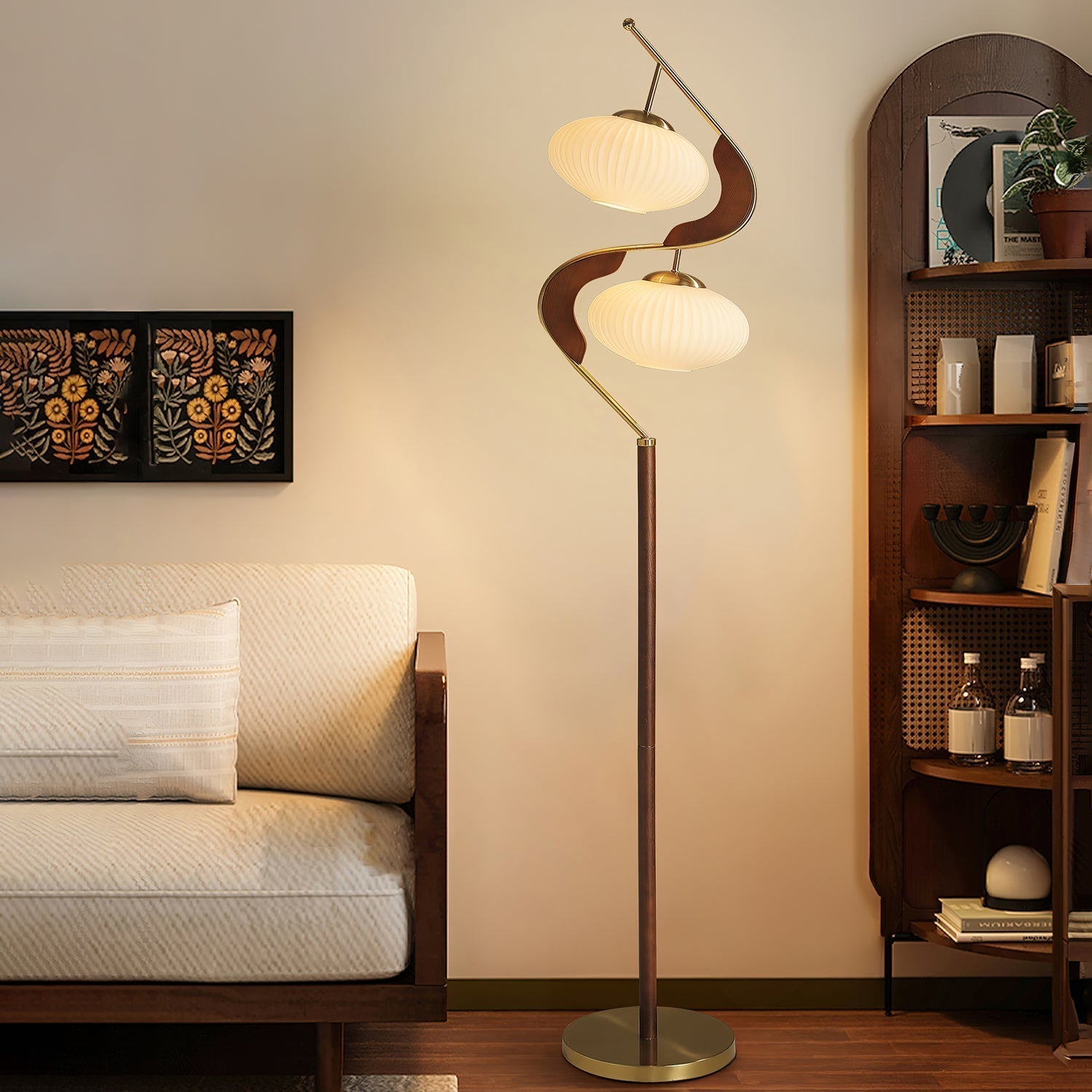 Serenita | Elegant Dual Shade Modern Floor Lamp with Gold Accents 3