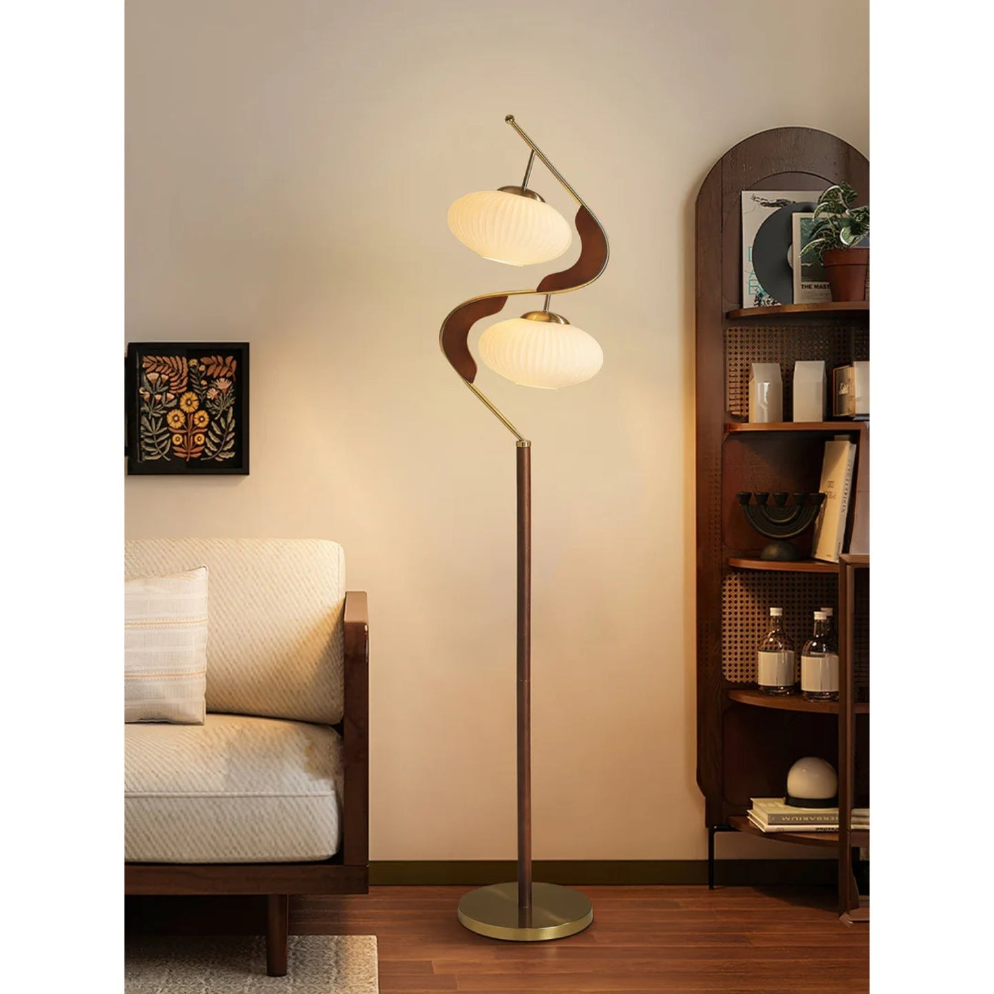 Serenita | Elegant Dual Shade Modern Floor Lamp with Gold Accents 7