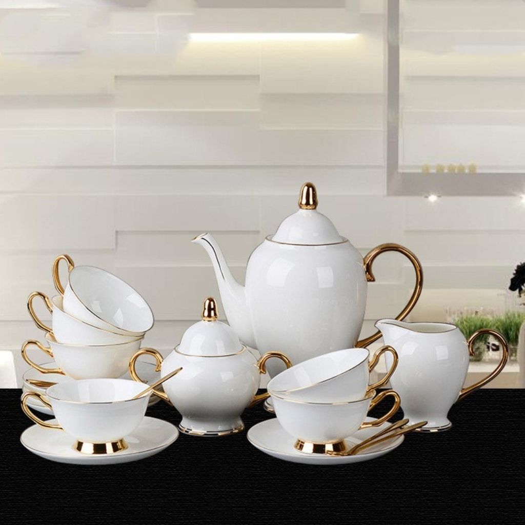 200ml bone china teacup with gold accent rim and smooth white finish
