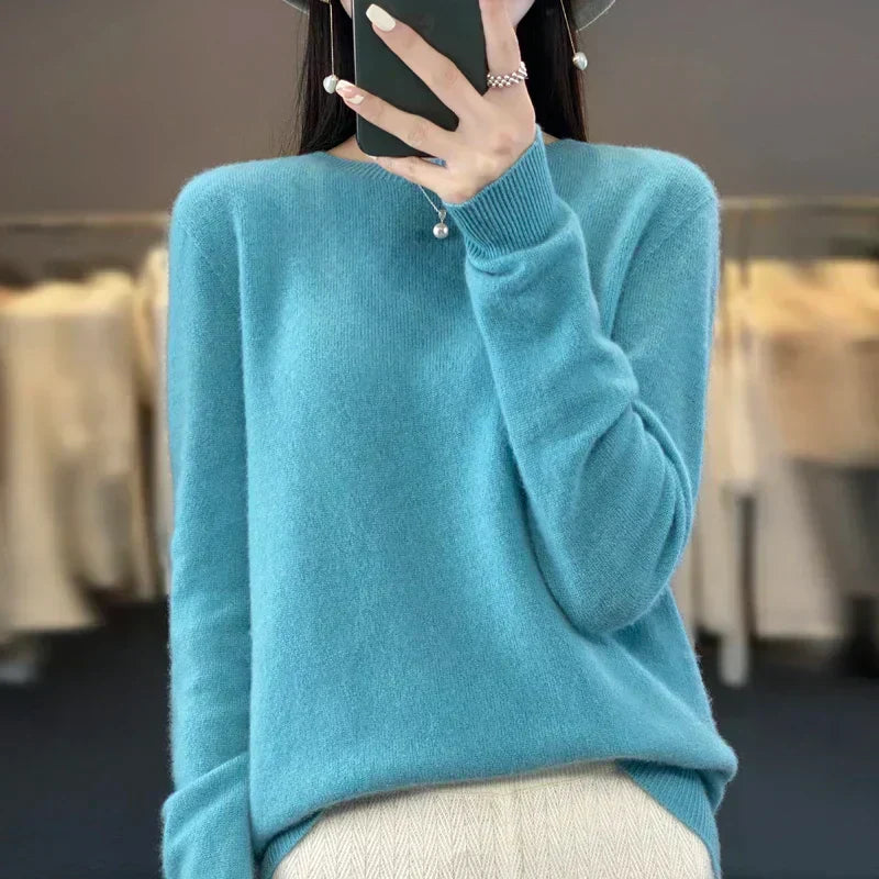 Premium Women's Pure Wool Crew Neck Sweater