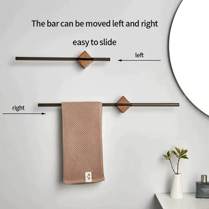 Rustic Wooden Bathroom Towel Rack in Chrome Steel