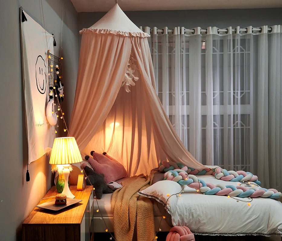 Colorful Kids Bed Canopy with Tassels in Pastel Shades