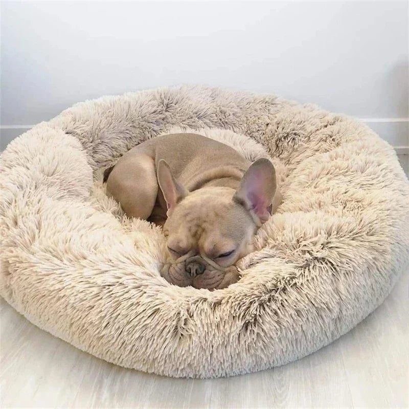 Comfy Round Furry Pet Bed for Cats and Dogs