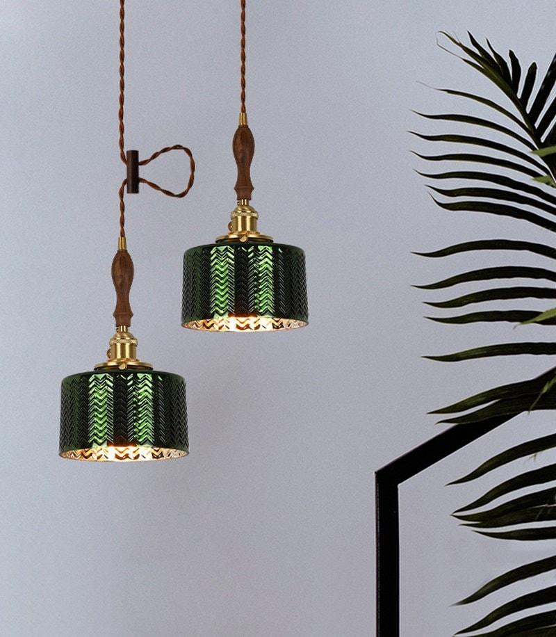 Sleek Green Glass Pendant Lamp with LED Light - Lusomart