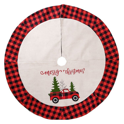 Red Plaid Christmas Tree Skirt with Truck Design - Lusomart