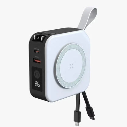 Compact 5-in-1 Travel Wall Charger, Wireless Power Bank