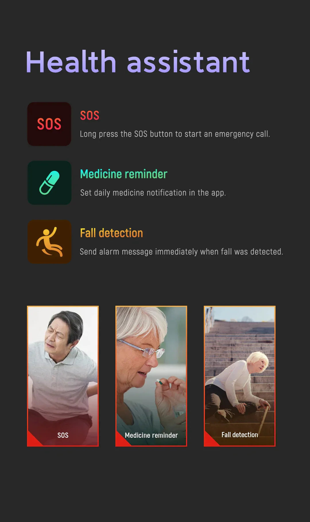 Smartwatch for seniors - Fall detection alarm with 4G medical alarm, GPS and SOS 2