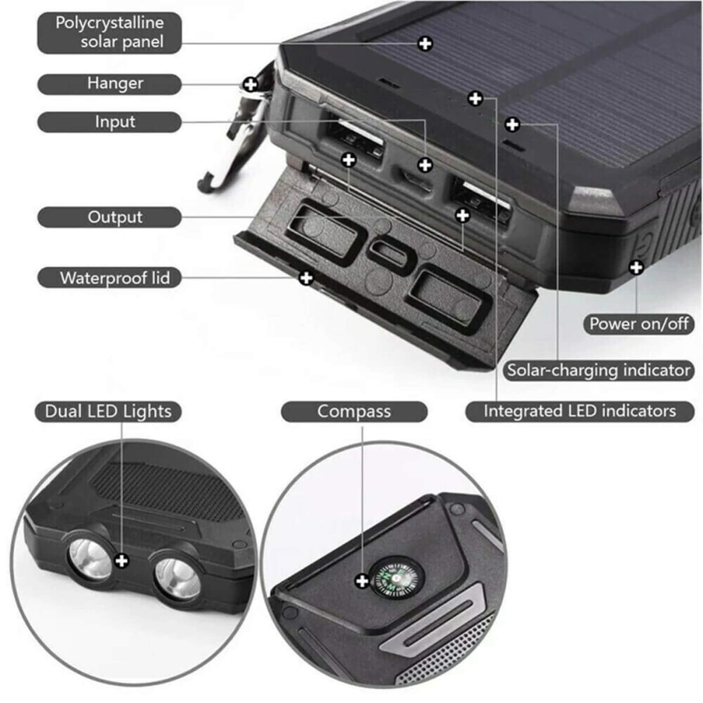 Heavy Duty 20000mAh Solar Powered Portable Charger