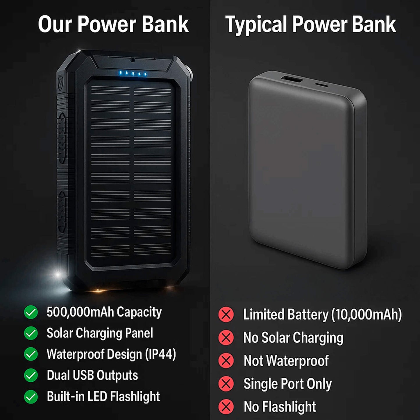 Heavy Duty 20000mAh Solar Powered Portable Charger