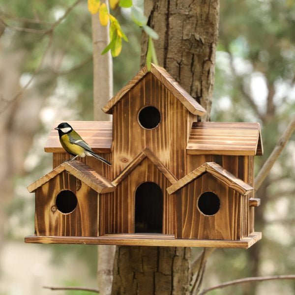Natural Wood Birdhouse Garden Nesting Box