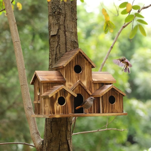 Natural Wood Birdhouse Garden Nesting Box - Lusomart