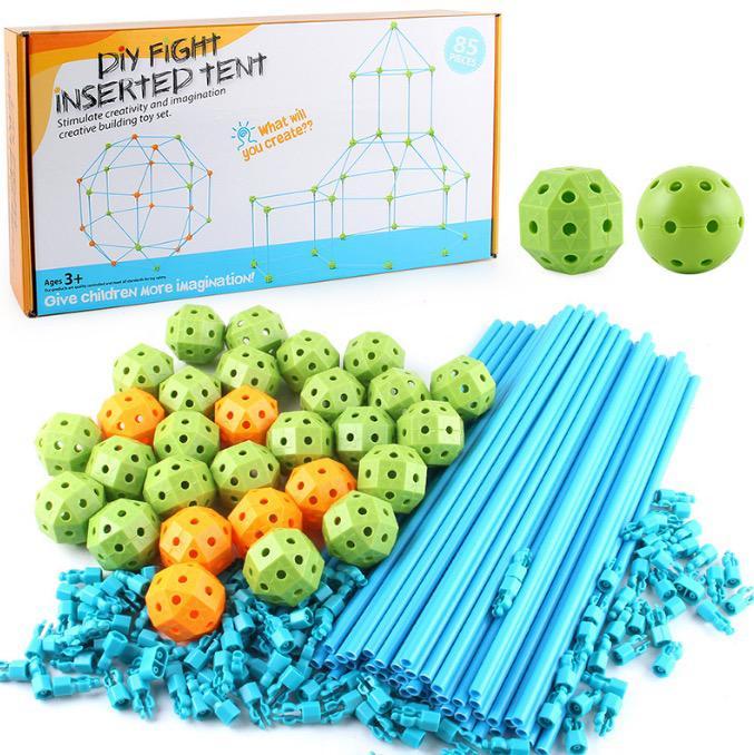 Play Tent Building Kit for Kids – Creative and Sustainable Toy for Indoor and Outdoor Fun, 85 Pieces