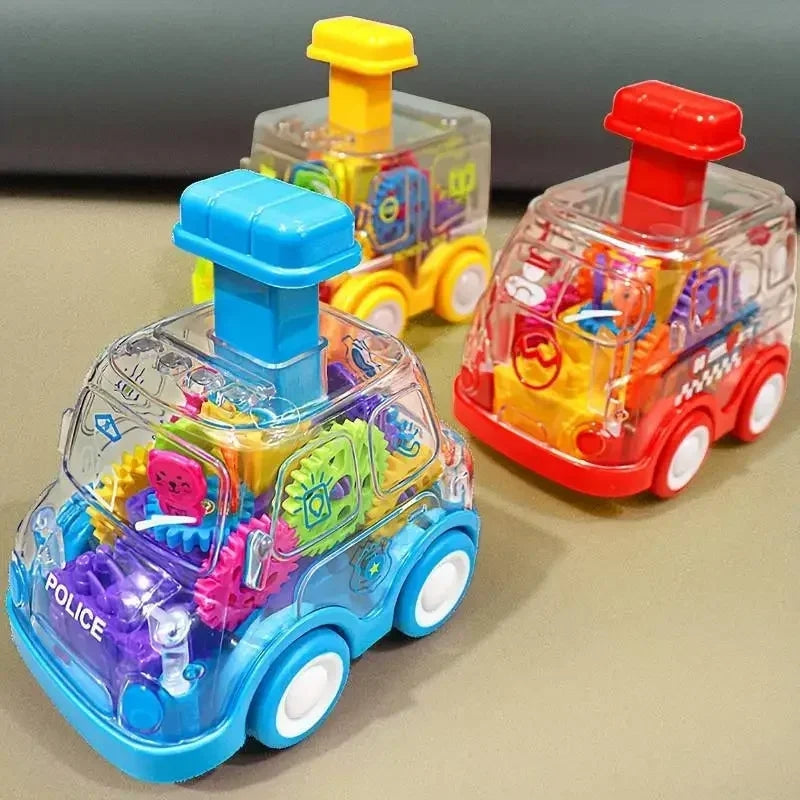 SpinDrive – Gear-driven push-along toy car with open roof and visible wheel system 3