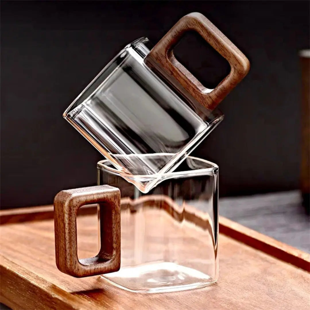 Clear Glass Mug with Wooden Handle - Lusomart