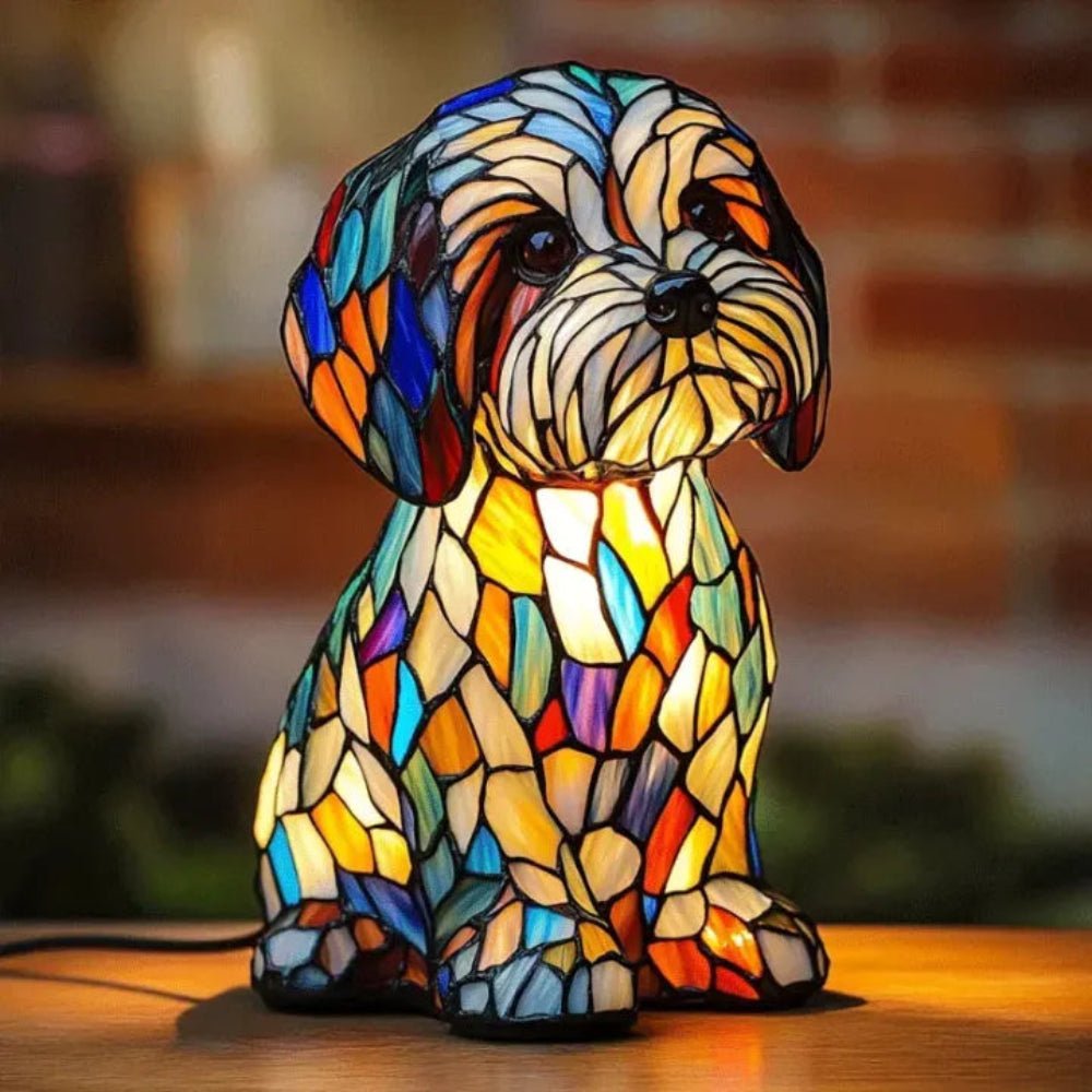 Colorful Dog Mosaic Table Lamp Stained Glass Animal Light - Lusomart
